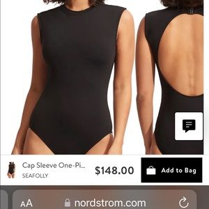 Seafolly cap sleeve one-piece high neck black swimsuit size 12 - $149@ Nordstrom